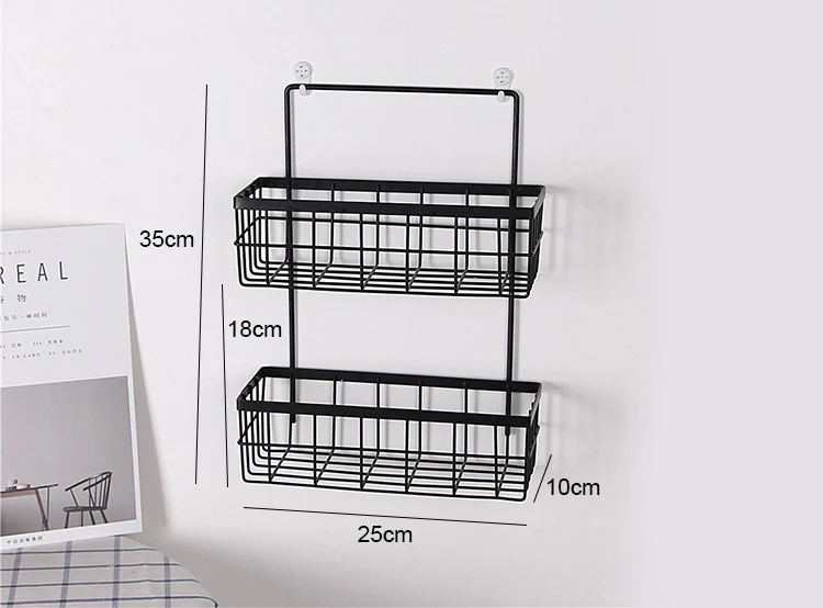 Двухслойная сетчатая корзина из кованого железа, настенная подвесная полка для хранения вещей, кухонная стойка для хранения, ванная комната, органайзер для хранения туалетных принадлежностей