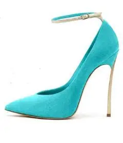 as pictures Moraima Snc Newest Suede Pointed Toe High Heel Shoes Woman Ankle Strap Thin Heels pumps Sexy Super High Party Dress Shoes - Цвет: as pictures