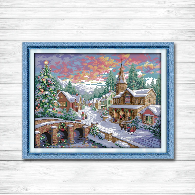 Snowscape напечатанный на ткани 11CT DMC 14CT Набор для вышивки крестиком набор рукоделия