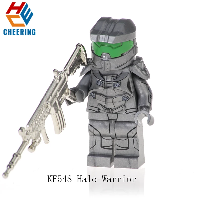 Одиночная продажа строительных блоков Halo Spartan Solider Warrior с настоящим металлическим оружием Экшн фигурки Кирпичи игрушки для детей KF6043