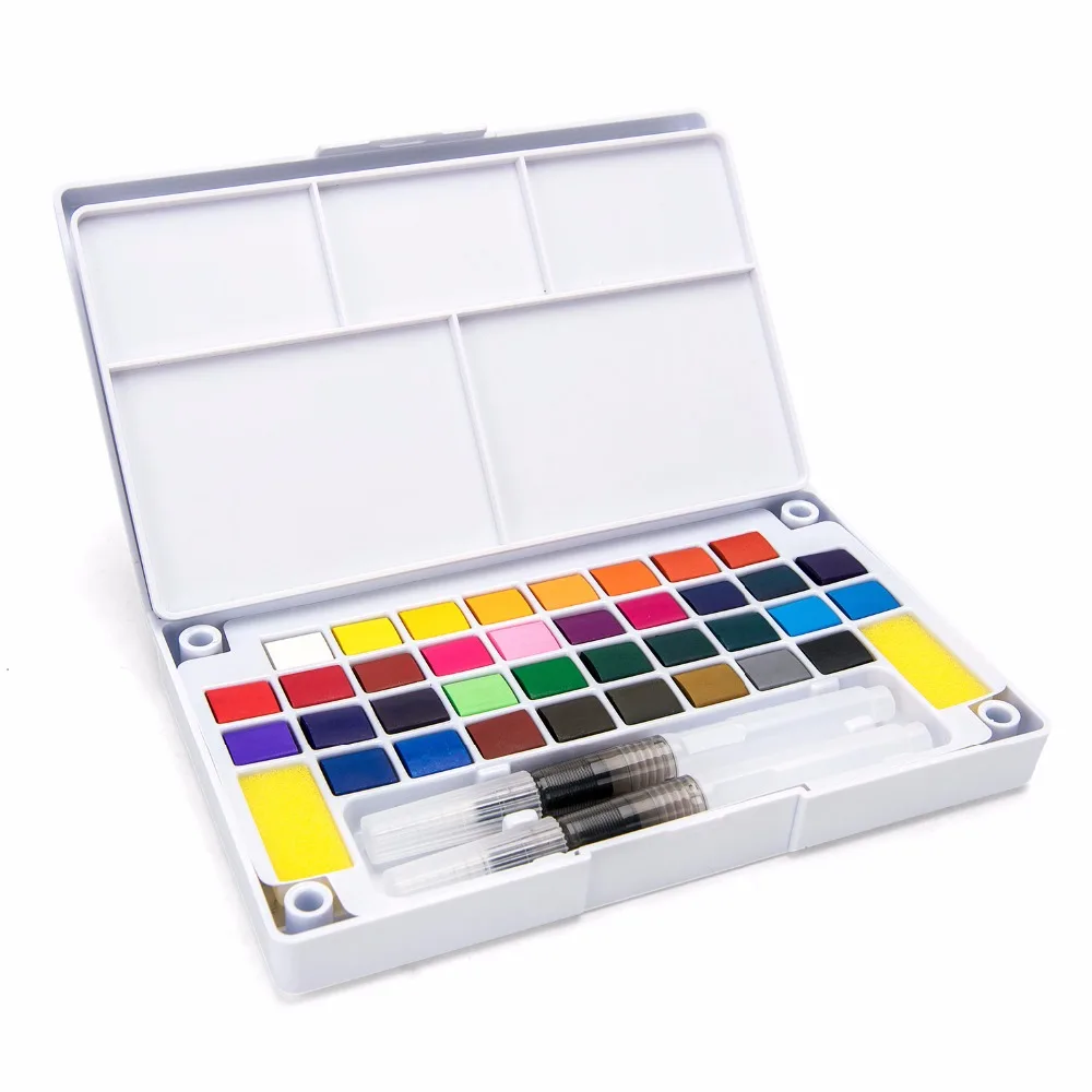 Bianyo 12/18/24/36Color Solid Watercolor Paint Box With Paintbrush Bright Color Portable