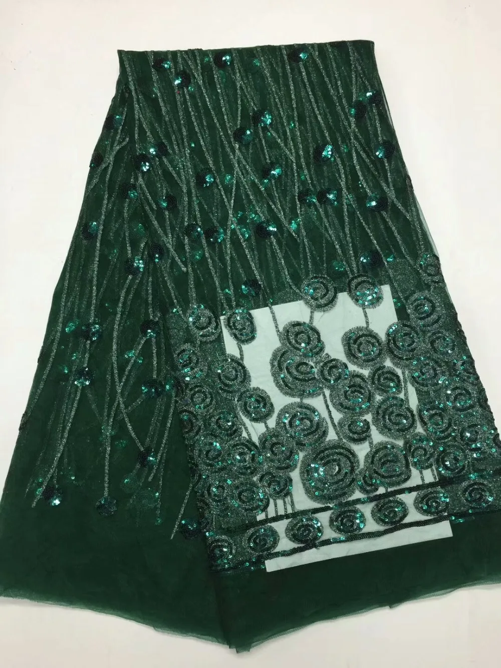 

multi color Sequin Lace Fabric 4.5*1.35meters 2018 African Lace fabric with Sequins High Quality lace fabric dpj313