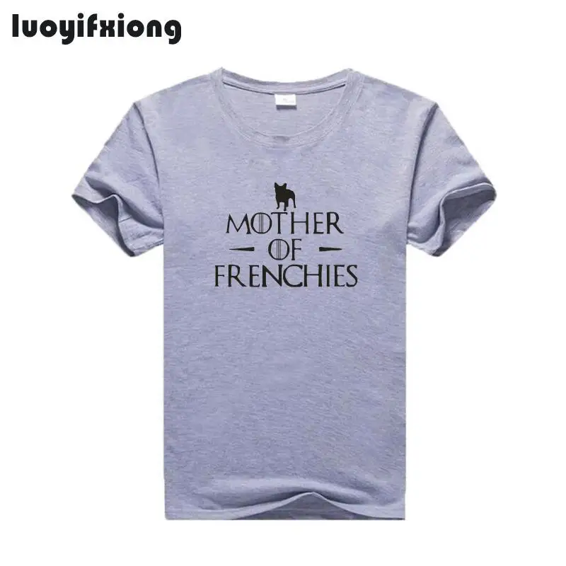 Luoyifxiong الأم من Frenchies إلكتروني قميص مطبوع النساء قمم الفرنسية بلدغ المحملة قميص فام قصيرة الأكمام عارضة مضحك القمصان