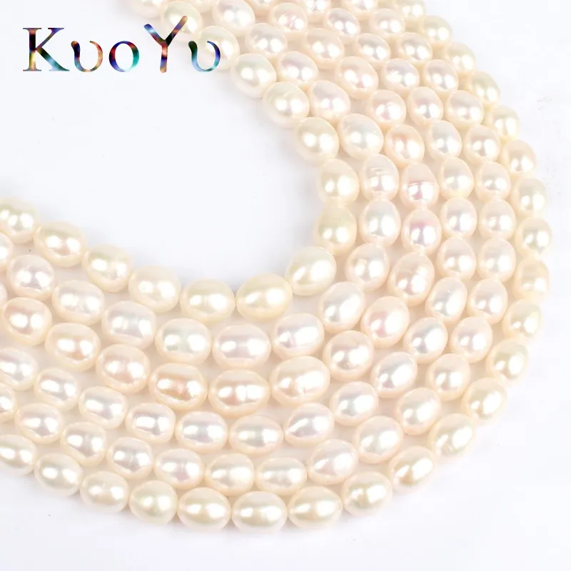 

7-9mm AAA White Oval Pearl High Quality Real Natural Freshwater Loose Beads For DIY Making Bracelet Necklace Jewelry Strand 15"