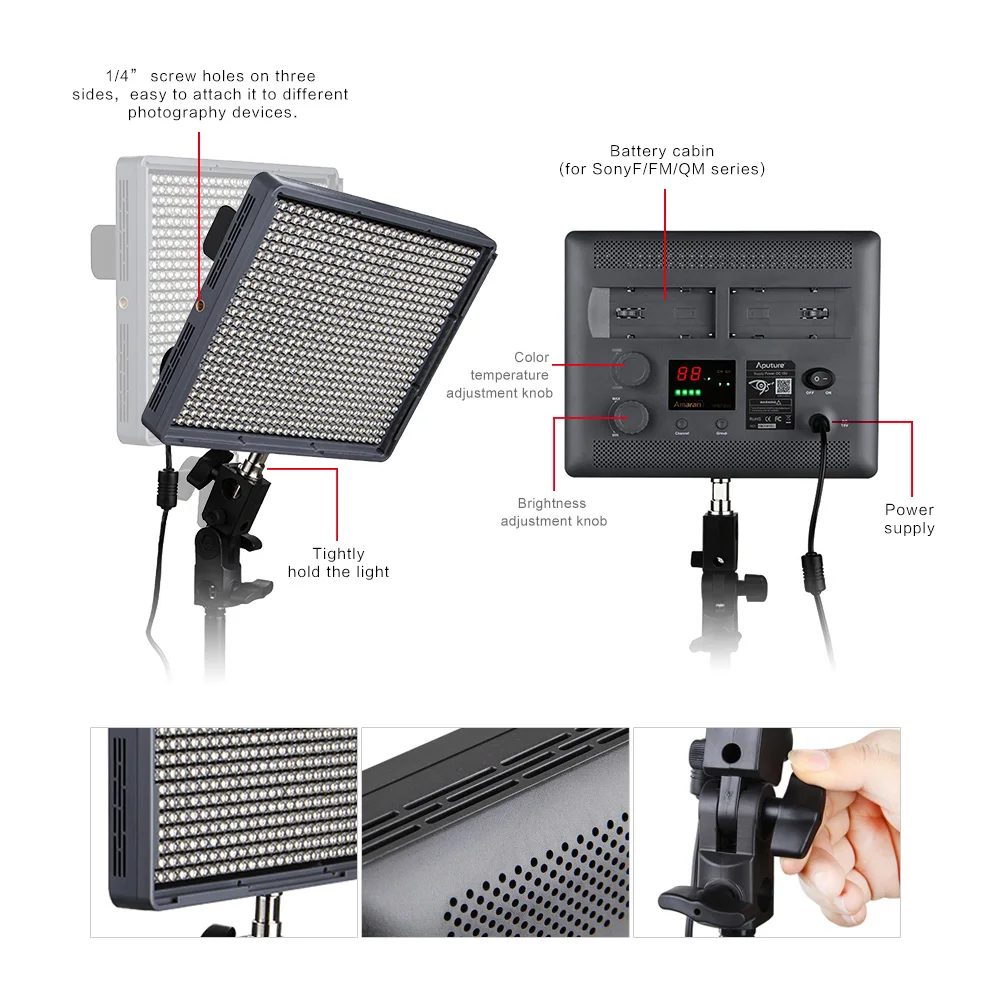 Aputure Amaran HR672C светодиодный светильник CRI95+ 672 светодиодный светильник Панель яркость температура с беспроводным пультом дистанционного управления UK/EU Plug