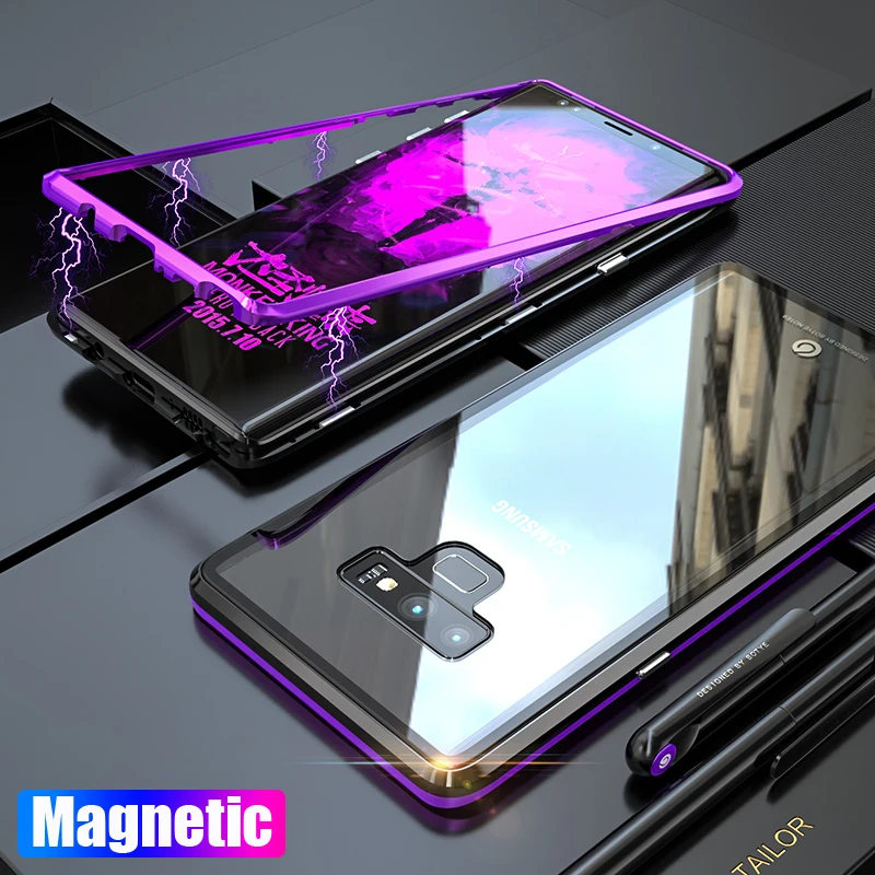 

Magnetic Case sFor Samsung Galaxy Note 9 Case Metal Bumper+Clear Glass Hard coque For Case Samsung Galaxy Note9 Cover S8Plus S 8
