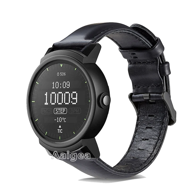 Ремешок из натуральной кожи для часов Ticwatch 2, Смарт-часы, сменные мужские Т-браслеты, ремешок для Ticwatch E, мужской женский браслет, 20 мм - Цвет: Черный