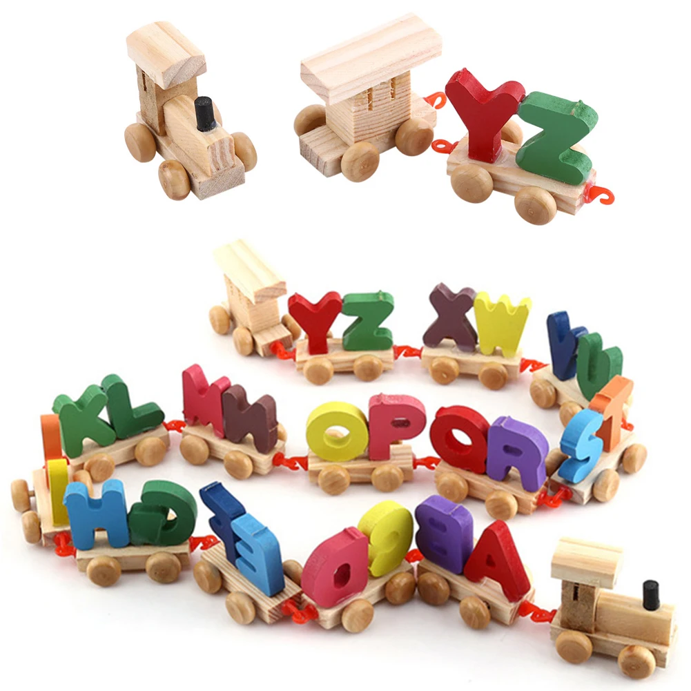 

Children Educational Toys Wooden Train Figure Model with Alphabetical Number Colorful Wooden Letters Train Assemble Toy Sets