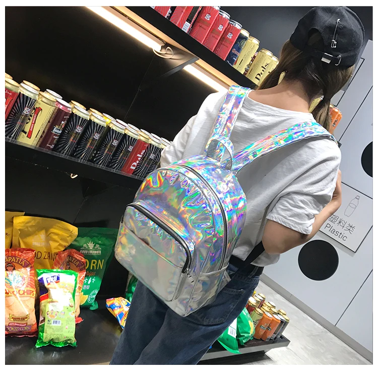 Новинка, женский рюкзак с голограммой, лазерные рюкзаки для девочек, школьная сумка, женская серебряная сумка из искусственной кожи, голографические сумки, большие, средние, маленькие размеры
