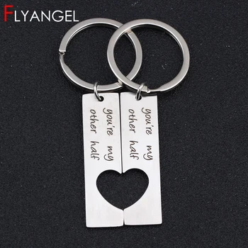 

2PC Fashion Lovers Keychain Slipt Heart Key Holder Engraved You Are My Other Half Cute Bag Charm High Quality Keyring Lover Gift