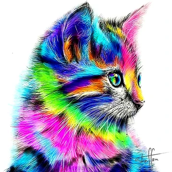 

Full Square/round Diamond 5D DIY Diamond Painting Coloured Cat Embroidery Cross Stitch Rhinestone Mosaic Home Decor