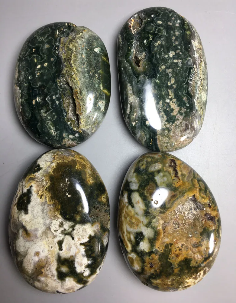 

1238g 4pcs High quality RARE NATURAL OCEAN JASPER QUARTZ egg christian gifts stone