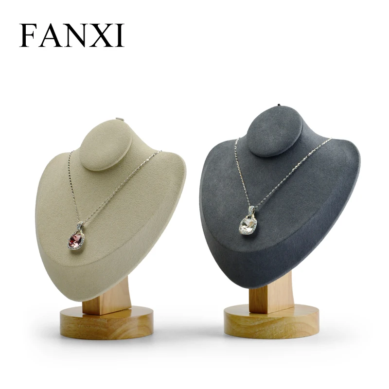 

FANXI New Wooden Necklace Display Stand with Microfiber insert Mannequin Model Pendant Holder Jewelry Expositor Shop Counter