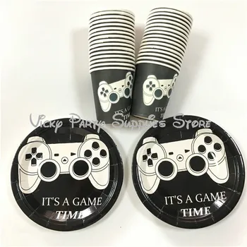 

64pcs/lot Racing Game Black White Lattice Theme Disposable Cup Plate Set Boy Game Birthday Baby Shower Party Tableware Supplies