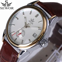 SEWOR Топ бренд модный дизайн 4 руки Роскошные мужские часы кожаный ремешок Нержавеющая сталь ободок автоматические механические часы