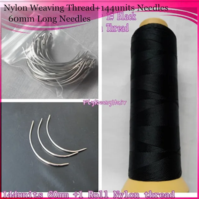 150Units 60mm Hair Weavingg Needle +1 Roll Nylon Thread for Sewing High