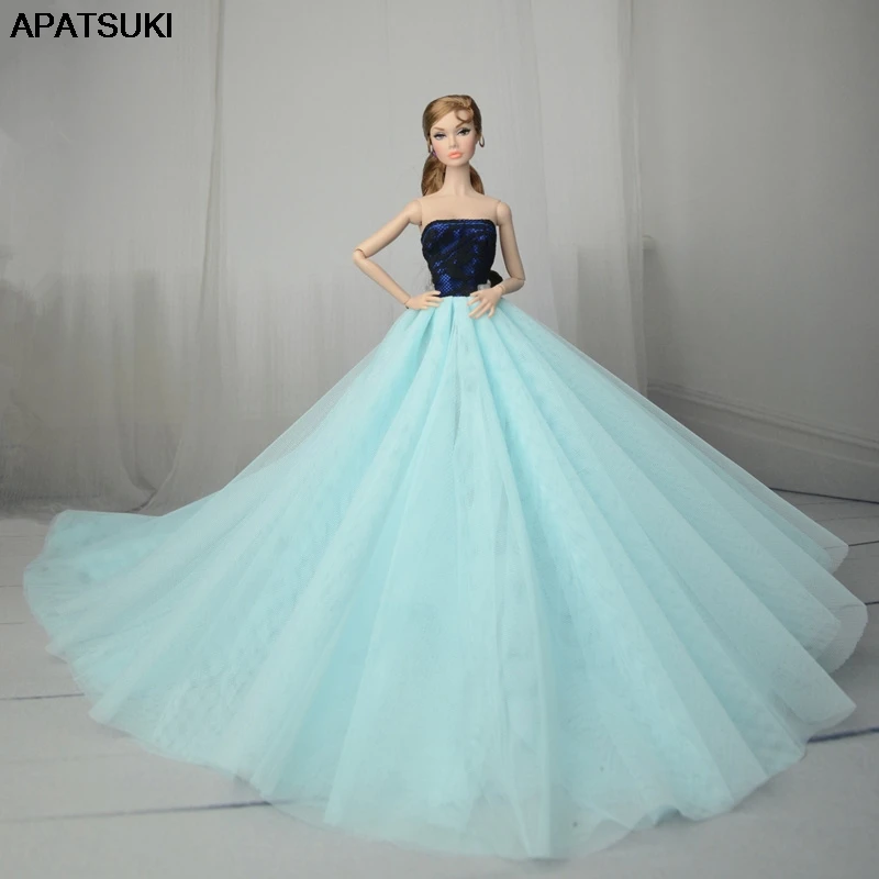 Light Blue Patchwork Doll Dress For 11.5/" Doll Clothes Long Tail Evening Gown