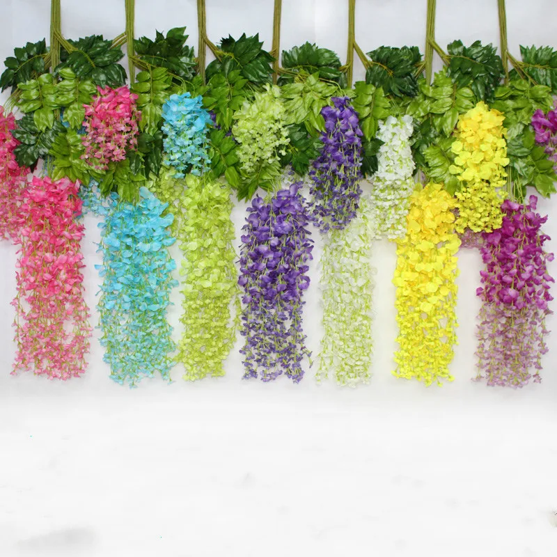 

New 12PCS Simulation wisteria flower silk artificial vine flower hydrangea rattan DIY wedding decoration for wall hanging hotel