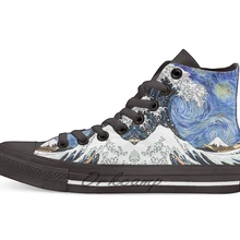 Знаковые Звездная ночь волна Kanagawa Дизайн Повседневная парусиновая обувь на заказ Прямая