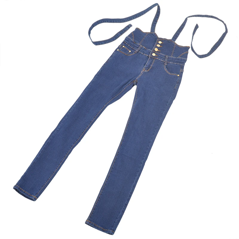 Voobuyla женские джинсы с высокой талией, обтягивающие эластичные джинсовые брюки-карандаш, женские длинные брюки со шнуровкой и пуговицами, тонкие комбинезоны