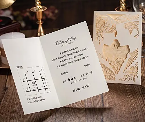  20Pcs Red & White Laser Cut Wedding Invitations Card Bride and Groom Kiss Hollow-Out Engagement Bri - 33022910012