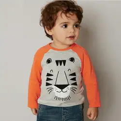 Лев печати хлопок с длинным рукавом Симпатичные 2017 брендовая футболка для мальчиков для Топы для девочек От 1 до 6 лет детская футболка дети