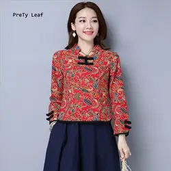 2017 Весна оригинальный национальная одежда стенд воротник китайский рубашка с принтом