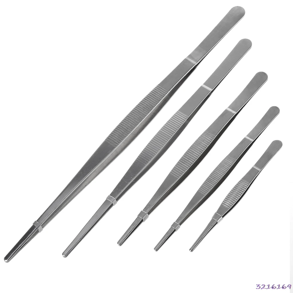 Toothed Tweezers Barbecue Stainless Steel Long Food Tongs Straight Home Medical Tweezer Garden
