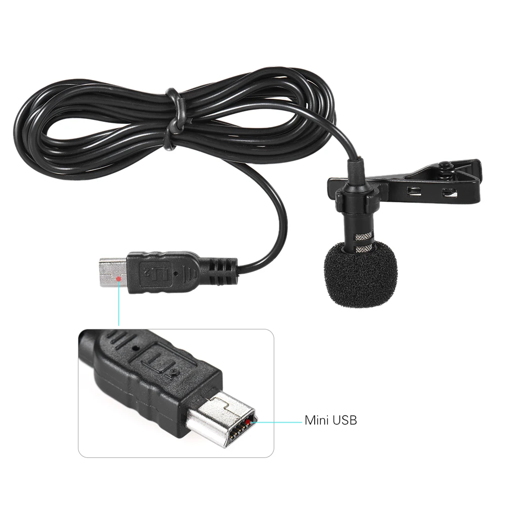 Andoer 150cm Professional Microphone Mini USB Omni-Directional Stereo Mic Microphone with Collar Clip for Gopro Hero 3 3+ 4