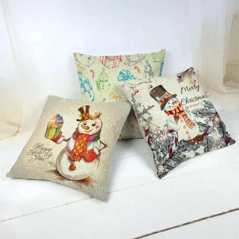 

Cute Children'S Room Bedroom Decorative Pillowcase Oil Painting Style Snowman Xmas Christmas Decorations For Home Cushion Covers