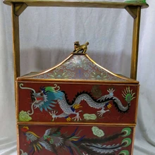 Xd 001651 Китай медный красный Перегородчатой Красивого дракона феникс два этажа коробка еды Статуя
