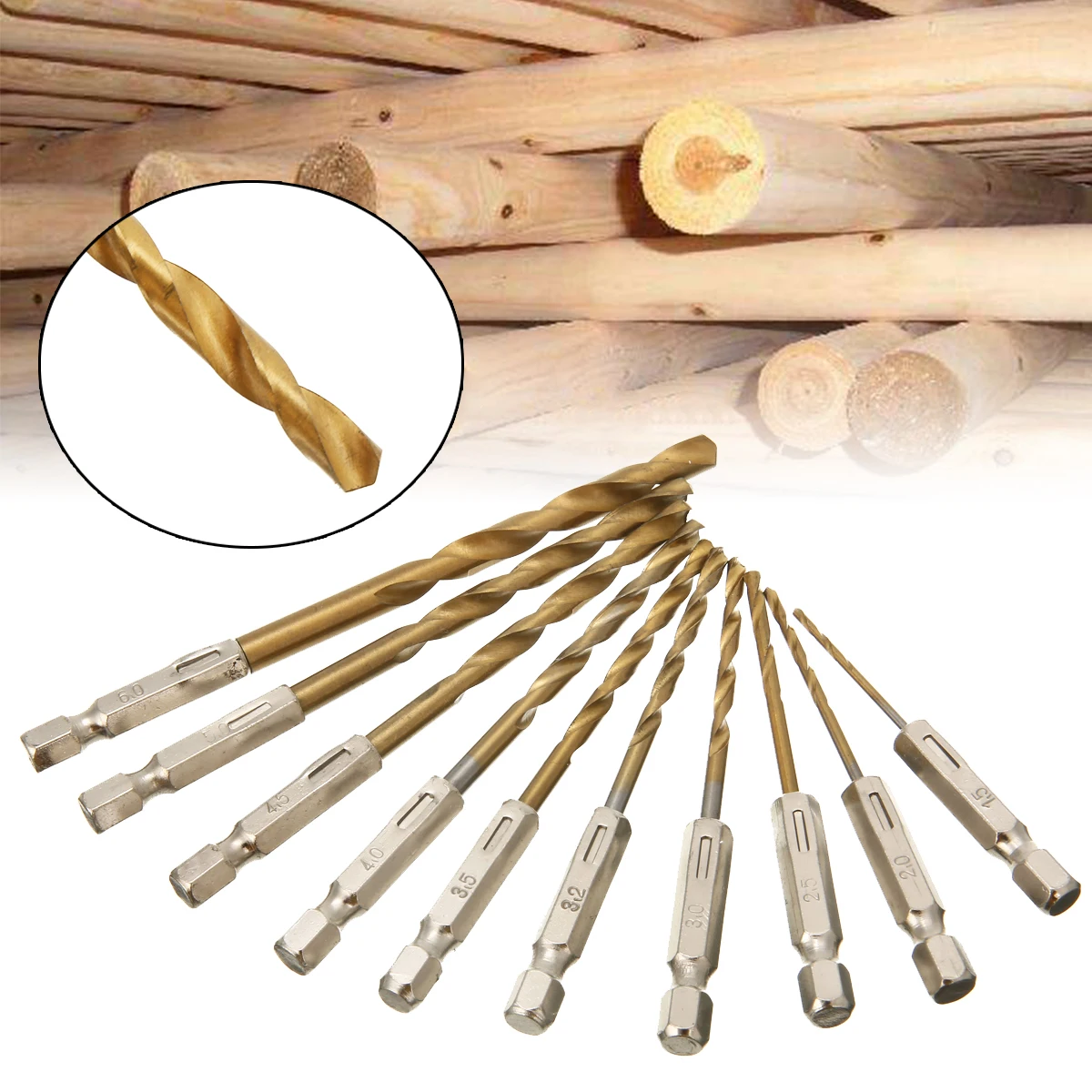 

10pcs High Speed Steel Titanium Twist Drill Bit Set Length 25mm-60mm Cordless Screwdriver Hexagonal Shank Drill Bit