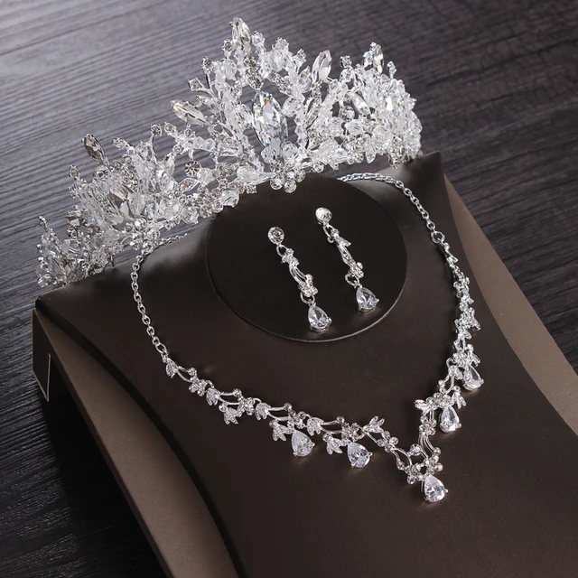 Crystal Luxury Bridal Jewelry Sets Wedding Crown Tiaras Earring Choker