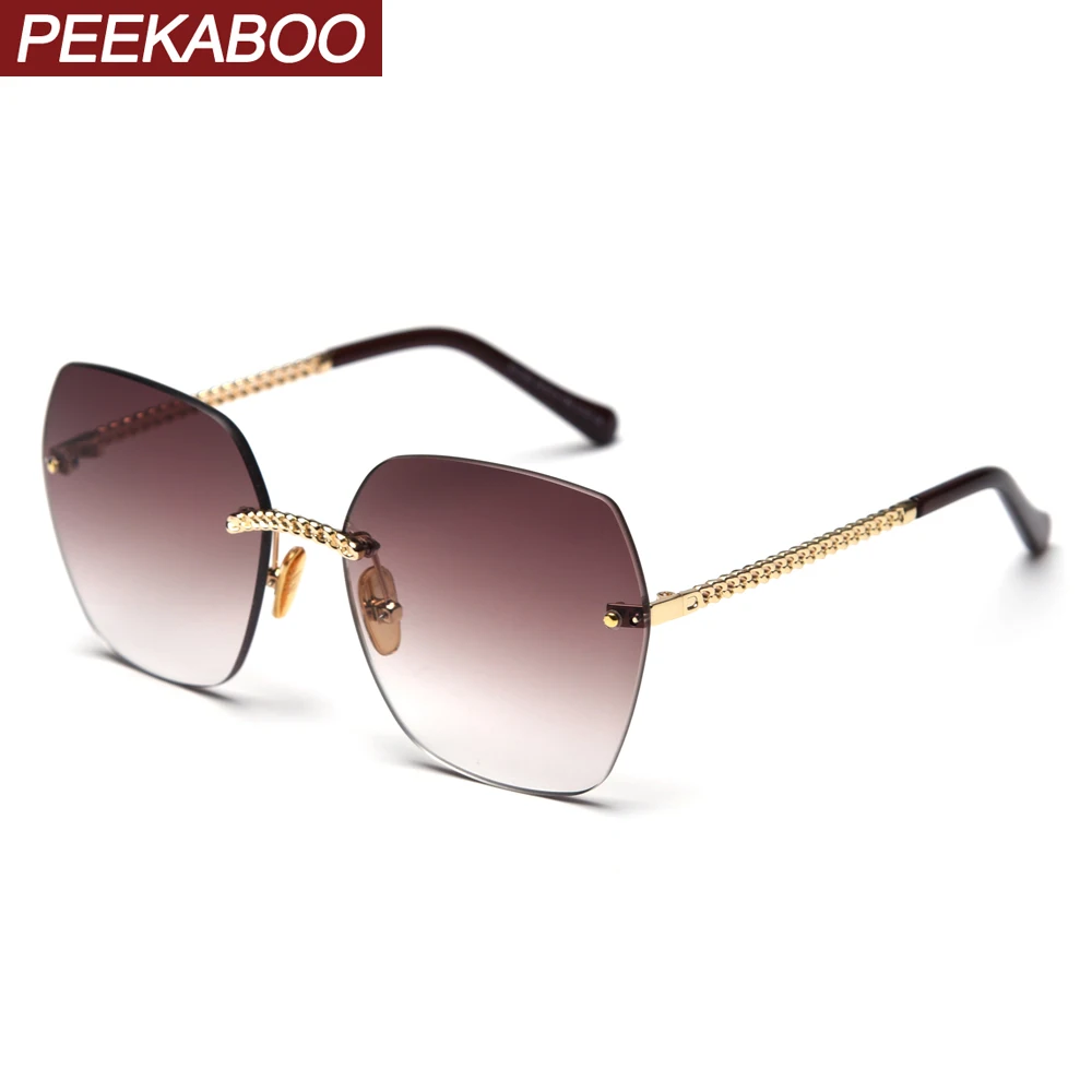 

Peekaboo fashion rimless sunglasses female gradient lens polygon women sun glasses frameless big metal high quality summer
