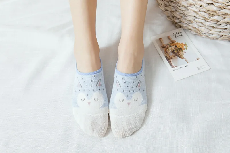 5 пар/уп. женские носки, невидимые короткие носки, силиконовые Нескользящие носки-башмачки, Забавные милые носки с рисунками животных, носки без пятен