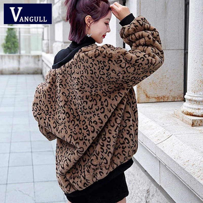 Vangull New Winter Fur Coat Women Leopard Faux Fur Jacket Plus Velvet Thick O-Neck Long Sleeve Warm Fur Jackets Coats New