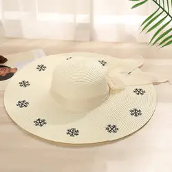 2018 Для женщин белая шляпа лето синий негабаритных Sunbonnet пляж Вышивка Cap Большой Брим стильная женская обувь летние Тенты пляж ВС шляпы