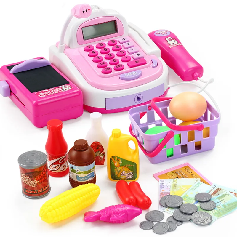 

New hot Mini Simulated Supermarket Checkout Counter Role play Cashier Cash Register Set Kids Pretend Play Early Educational Toys