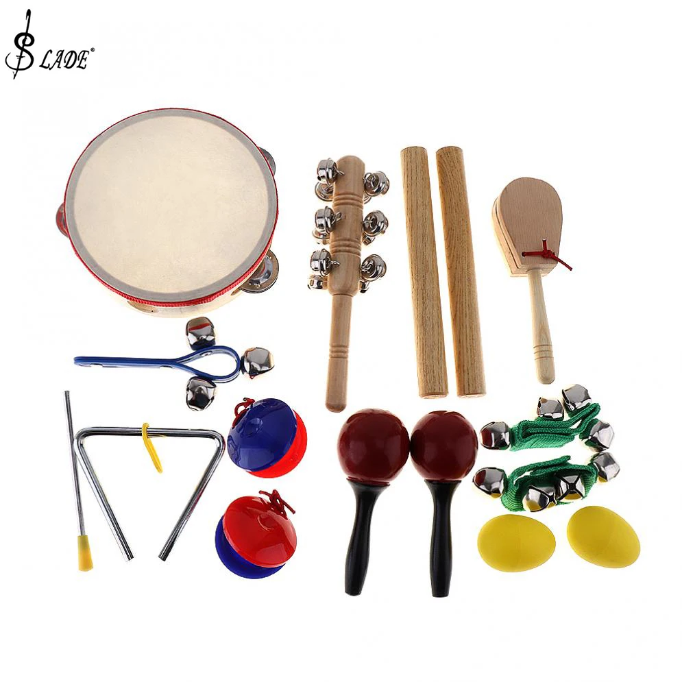 

16Pcs/Lot Drum Musical Instruments Set 10 Kinds Kindergarten Kids Tambourine Drum Percussion Toys for Children Early Education