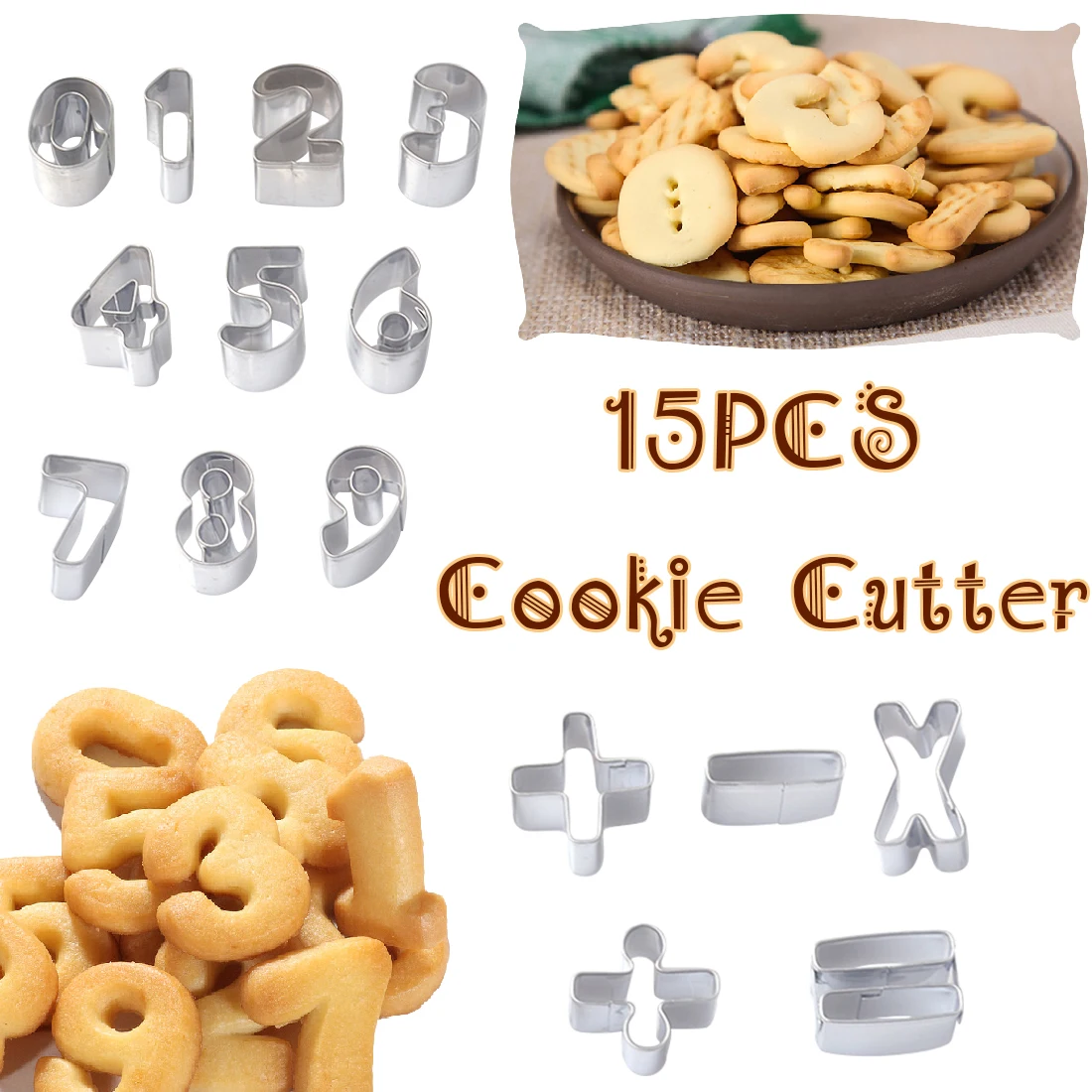 

Kitchen 15pcs Large Size Number Shape Confeitaria Cookie Cutters Chocolate Mold Stainless Steel Cake Stencils Baking