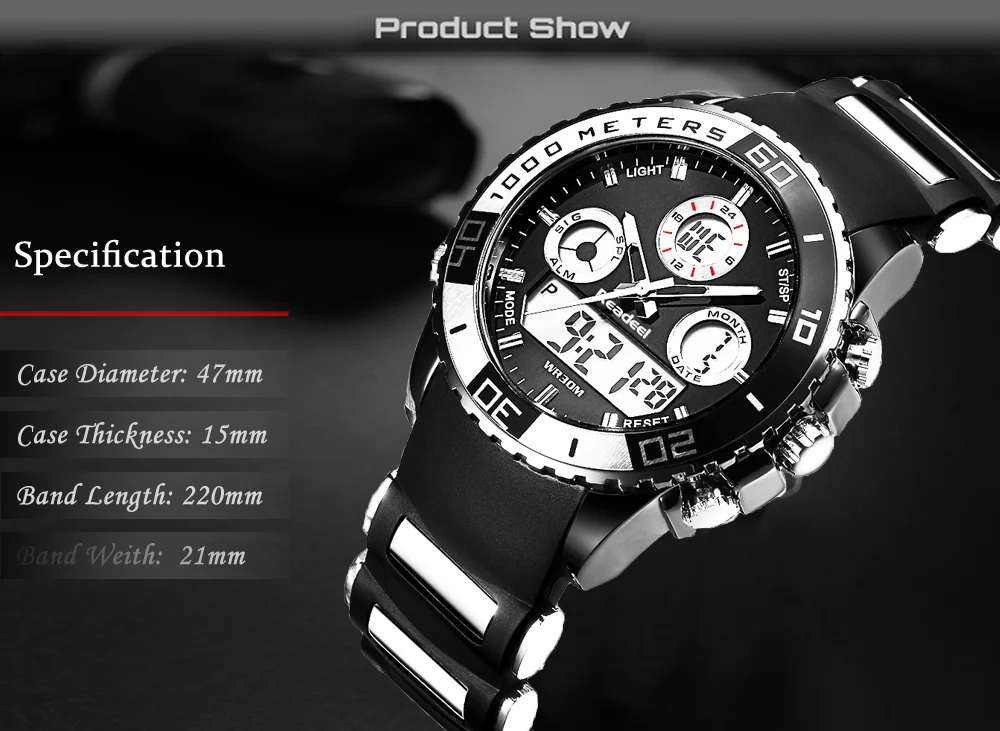 Readeel модные брендовые мужские спортивные часы со светодиодным дисплеем цифровые и аналоговые часы армейские военные водонепроницаемые мужские часы Relogio Masculino