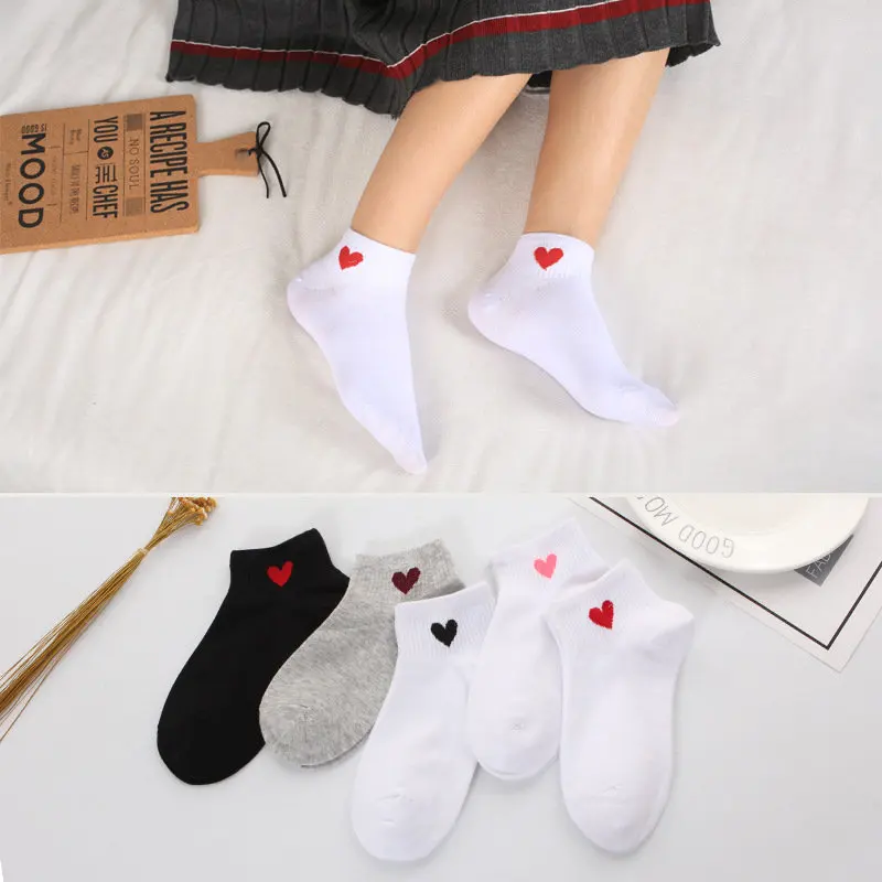 

Funny Cotton Pretty Heart Cute Warm women socks hosiery cute spring Winter female Pink socks white ankle ladies Sox short socks