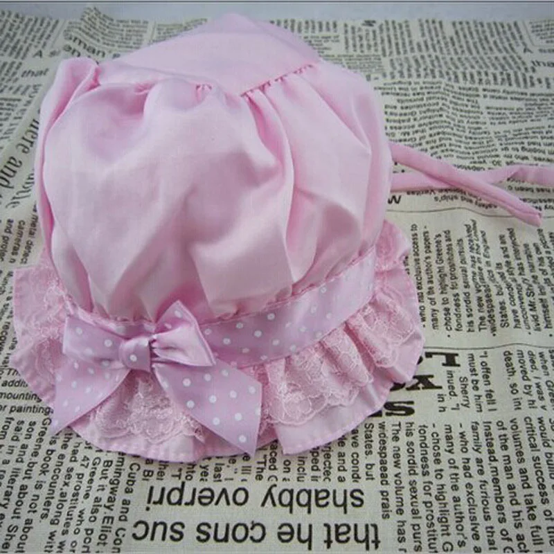 Лето новорожденный ребенок шелк+ кружево солнце в горошек шапочка Панама для мальчиков и девочек милый белый розовый Прохладный колпачок 2-12 месяцев окружность головы 44 см