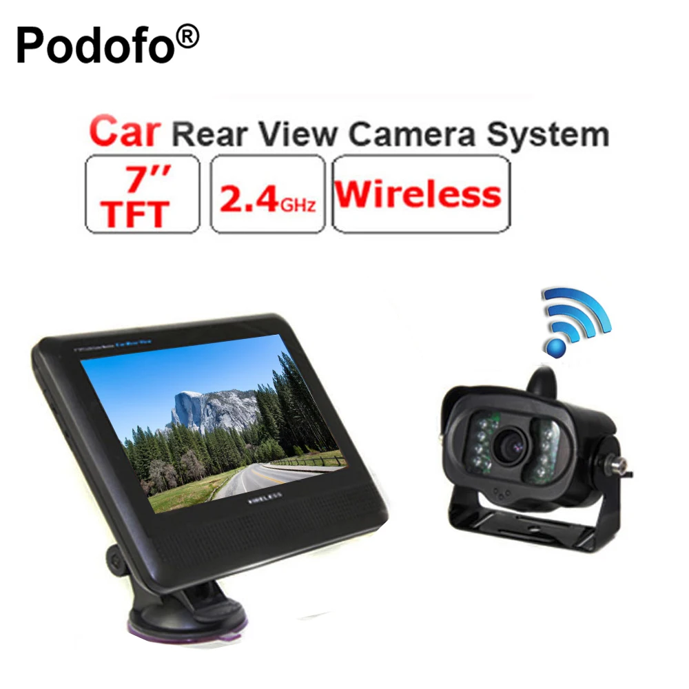 Podofo 2 4G Wireless TFT 7 LCD Monitor Car Rear View system With a Weatherproof 15LEDs