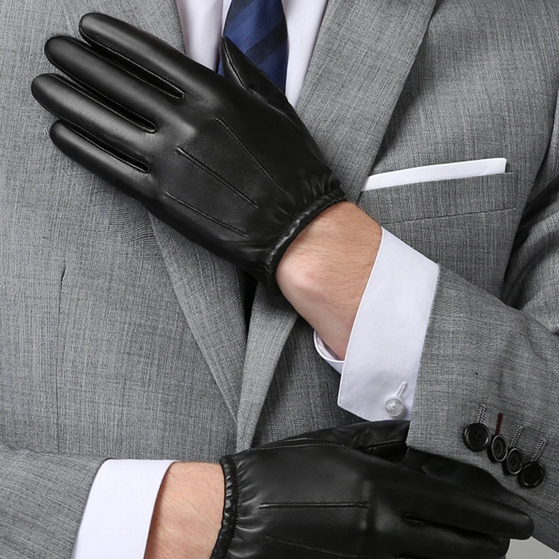 BOOUNI Genuine Leather Men Gloves Autumn Winter Plus Velvet Fashion Trend Elegant Male Leather Glove For Driving NM792B