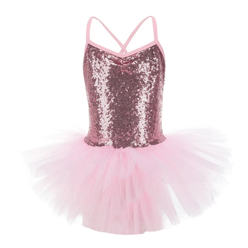 Одежда для гимнастики платье на петельках для девочек с блестящим брильянтовым юбка облегающий костюм балетные костюмы гимнастика, танцы Высококачественная тренировочная одежда для девочек - Цвет: Розовый