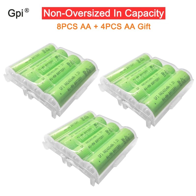 8 шт. GPI аккумулятор NIMH AA 2400mAh 1,2 V 2A Ni-MH аккумуляторные батареи 12 шт. двойные батареи+ 3 шт. чехол для хранения