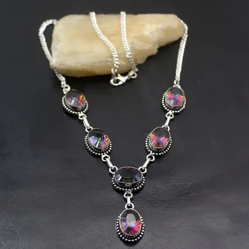 

Hermosa Perfect Gifts Vintage Rainbow Fire MysticTopaz Silver Color Necklace Women Chain Necklace 19 Inch A315