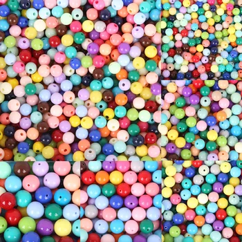 

6/8/10/12mm Straight Hole Beads Beading Spring Color Acrylic Round Beads For Jewelry Making Supplies Decoration Kids Craft