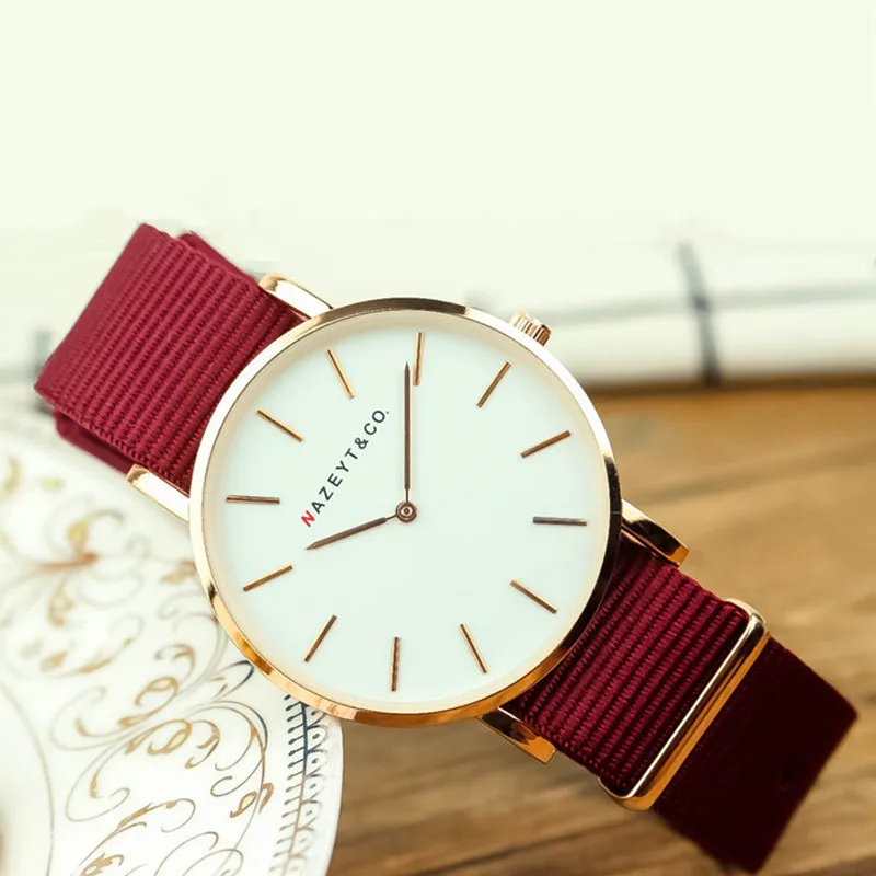 

Nazeyt new arrived men British style Ruby red nylon watch 40mm simple dial student causal gift clock Reloj de cuarzo para hombre